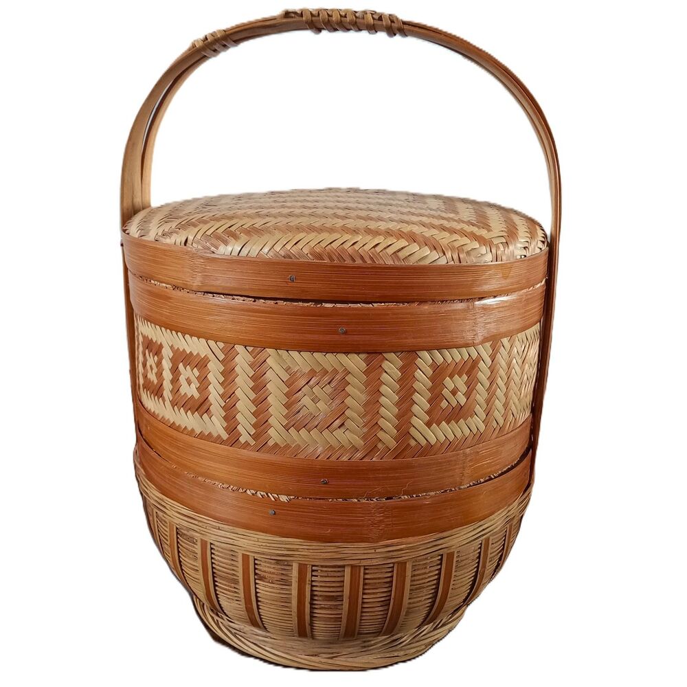 Vintage traditional Chinese Wedding basket 14in H x 10in W betrothal 2 tiers